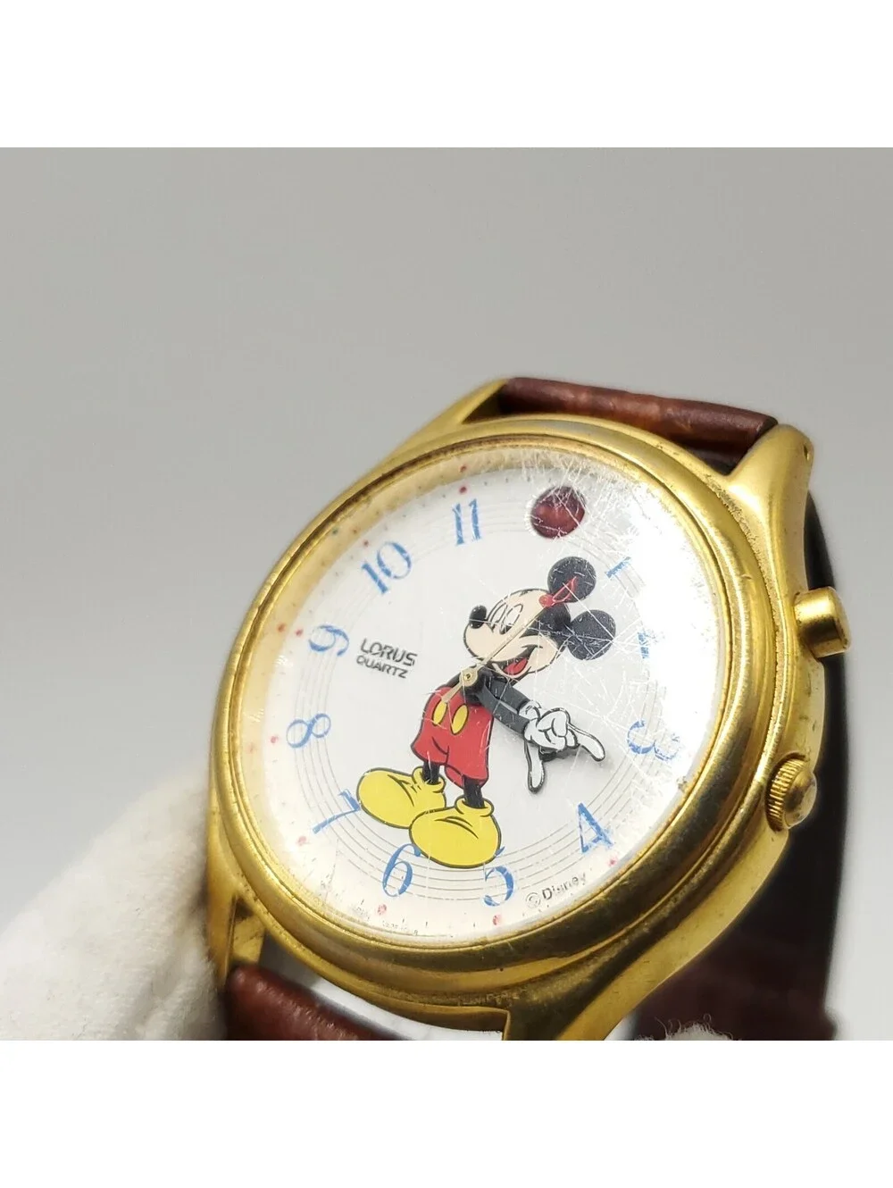 Vintage Lorus Mens Watch 36mm Mickey Mouse Musical Leather V52F-0A10 New Battery